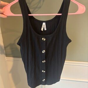 Mudd Black Ribbed Button-Front Tank Top